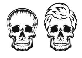 Human skull. Black silhouette. Design element. Hand drawn sketch. Vintage style. Vector illustration isolated on white background.