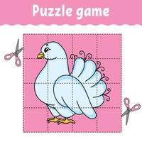 Puzzle game for kids. Education developing worksheet. Learning game for children. Color activity page. Valentine's Day. Riddle for preschool. Isolated vector illustration in cartoon style.