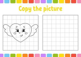 Copy the picture. Coloring book pages for kids. Education developing worksheet. Game for children. Handwriting practice. Valentine's Day. Cute cartoon vector illustration.