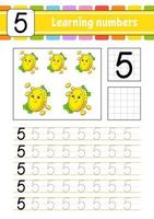 Trace and write numbers. Handwriting practice. Learning numbers for kids. Education developing worksheet. St. Patrick's day. Activity page. Isolated vector illustration in cute cartoon style.