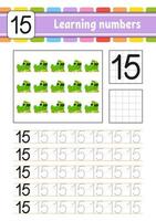 Trace and write numbers. Handwriting practice. Learning numbers for kids. Education developing worksheet. St. Patrick's day. Activity page. Isolated vector illustration in cute cartoon style.