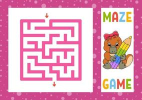 Square maze. Game for kids. Puzzle for children. Happy character. Labyrinth conundrum. Color vector illustration. Find the right path. Isolated vector illustration. cartoon style.