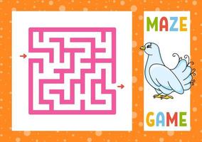 Square maze. Game for kids. Puzzle for children. Happy character. Labyrinth conundrum. Color vector illustration. Find the right path. Isolated vector illustration. cartoon style.