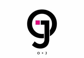 Black and pink color of OJ initial letter vector