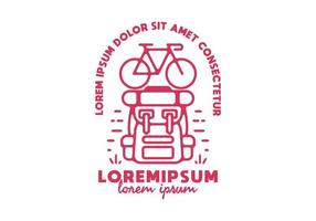 arte de línea de mochilero en bicicleta con texto de lorem ipsum vector