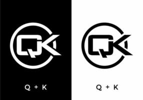 Black and white color of QK initial letter vector