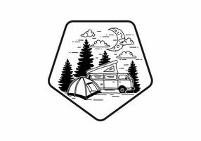 camping de media luna con ilustración de autocaravana vector