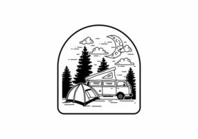 camping de media luna con ilustración de autocaravana vector