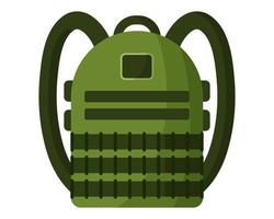 Mochila militar o turística verde caqui con impregnación resistente al agua con bolsillos exteriores y correas. vector