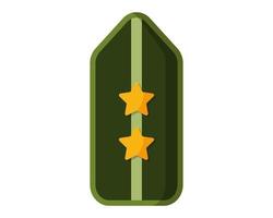 Green military ranks shoulder badge, army soldier chevron strap, soldier uniform sign with two golden stars. vector