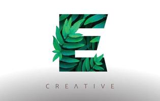 Botanical Green Eco Leaf Letter E Logo Design Icon made from Green Leafs that come out of the Letter. vector