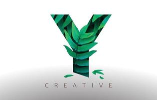 Botanical Green Eco Leaf Letter Y Logo Design Icon made from Green Leafs that come out of the Letter. vector