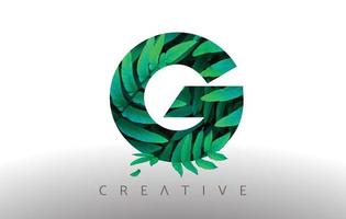 icono de diseño del logotipo de la letra g de hoja ecológica verde botánico hecho de hojas verdes que salen de la letra. vector