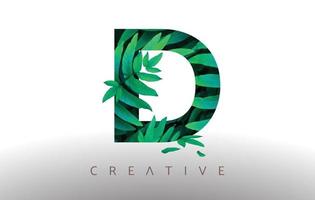 Botanical Green Eco Leaf Letter D Logo Design Icon made from Green Leafs that come out of the Letter. vector