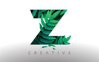 Botanical Green Eco Leaf Letter Z Logo Design Icon made from Green Leafs that come out of the Letter. vector