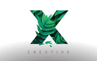Botanical Green Eco Leaf Letter X Logo Design Icon made from Green Leafs that come out of the Letter. vector