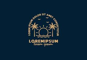 arte de línea de puesta de sol de playa con texto de lorem ipsum vector