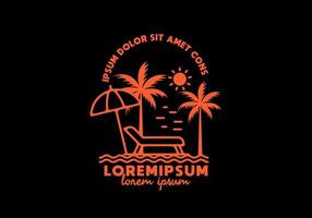 arte de línea de silla de playa y sombrilla con texto de lorem ipsum vector