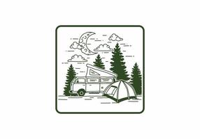 Half moon camping with campervan illustration vector