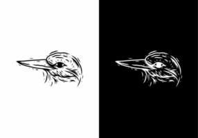 Black and white bird head line art drawing vector