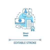 Direct debit turquoise concept icon. Financial withdrawal idea thin line illustration. Bank transaction. Online banking operation. Payment method. Vector isolated outline drawing. Editable stroke