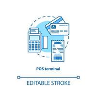 POS terminal turquoise concept icon. Terminal idea thin line illustration. Electronic device. Financial transaction. Payment machine. Point of sale. Vector isolated outline drawing. Editable stroke