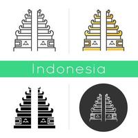 Pura Lempuyang temple icon. Indonesian religious places. Hinduist candi bentar split gate entrance. Balinese sightseeing. Linear, black, chalk and color styles. Isolated vector illustration