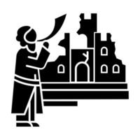 The fall of Jericho Bible story glyph icon. Castle ruin in Jerusalem city. Religious legend. Christian religion. Biblical narrative. Silhouette symbol. Negative space. Vector isolated illustration