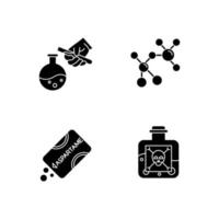 Science and nature glyph icons set. Biotechnologies products. Experiment methodology. Working in laboratory. Microbiology scientists. Silhouette symbols. Vector isolated illustration