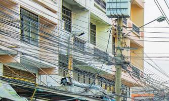 Colorful shabby old and dirty apartments Don Mueang Bangkok Thailand. photo