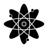 Molecule atom glyph icon. Nuclear energy. Atom core with electrons orbits. Science symbol. Quantum physics. Organic chemistry. Silhouette symbol. Negative space. Vector isolated illustration