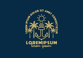 Anchor and coconut tree line art illustration with lorem ipsum text vector