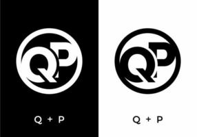 color blanco y negro de la letra inicial qp vector