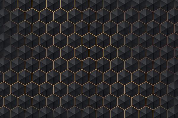 Abstract 3d dark hexagon pattern on golden light background luxury style. Modern futuristic geometric shape web banner design. You can use for cover template, poster, flyer, print ad. Vector EPS10