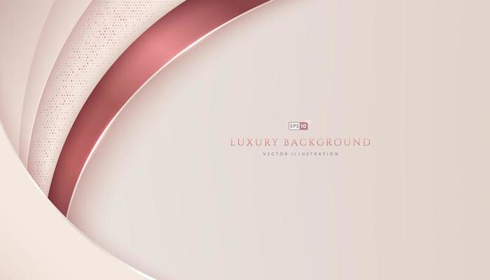Abstract pink gold curve geometric overlapping on cream color background with space for your text. Shiny glitter decorate. Luxury and elegant style. Modern and minimal template. Vector illustration.