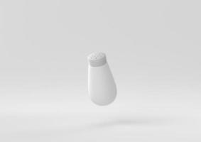 Agitador de pimienta blanca flotando en fondo blanco. idea de concepto mínimo creativo. monocromo. procesamiento 3d foto