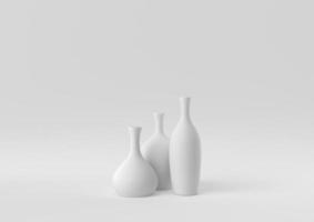 White Vases floating in white background. minimal concept idea creative. monochrome. 3D render. photo