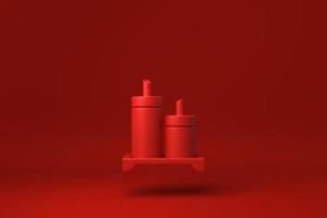 Red Condiment bottles floating in Red background. minimal concept idea creative. monochrome. 3D render. photo