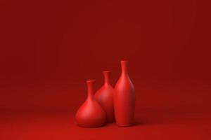 Red Vases floating in Red background. minimal concept idea creative. monochrome. 3D render. photo