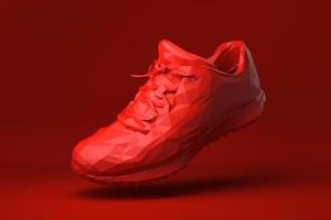 zapato rojo flotando en fondo rojo. idea de concepto mínimo creativo. estilo origami. procesamiento 3d foto