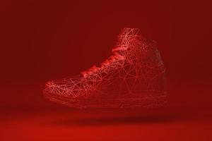 Abstract geometric network polygon shoe in red background. minimal concept idea creative. 3D render. photo