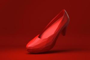 Red shoe floating in red background. minimal concept idea creative. origami style. 3D render. photo