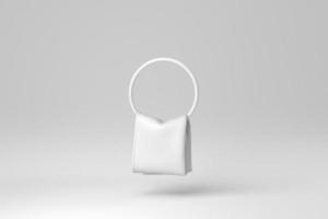 White cotton terry towels hanging on a white background. minimal concept. monochrome. 3D render. photo