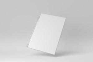 cuaderno en blanco con espiral sobre fondo blanco. concepto mínimo. procesamiento 3d foto