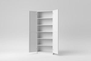 Empty open white wardrobe on white background. Design Template, Mock up. 3D render. photo