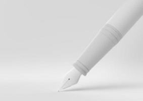 White Fountain pen writing a signature in white background. minimal concept idea creative. monochrome. 3D render. photo