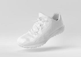 White shoe floating in white background. minimal concept idea creative. origami style. 3D render. photo