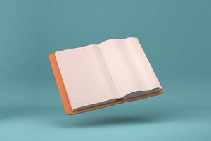 Blank Open Magazine or Book floating in blue background. minimal concept idea creative. 3D render. photo