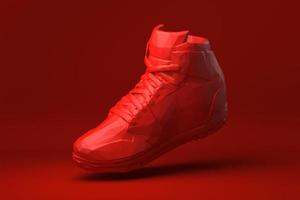 Red shoe floating in red background. minimal concept idea creative. origami style. 3D render. photo