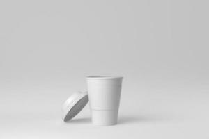 taza de café de plástico sobre fondo blanco. plantilla de diseño, maqueta. procesamiento 3d foto